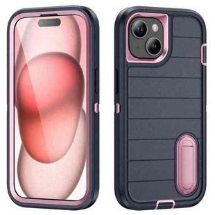 For iPhone 15 Plus Defender Gen2 Rugged PC + Silicone Phone Case with Holder(Dark Blue+Light Pink)