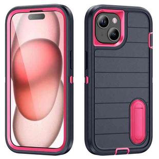 For iPhone 15 Defender Gen2 Rugged PC + Silicone Phone Case with Holder(Dark Blue+Pink)