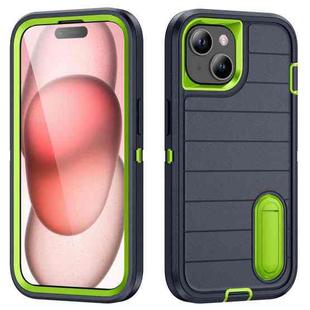 For iPhone 15 Defender Gen2 Rugged PC + Silicone Phone Case with Holder(Dark Blue+Green)