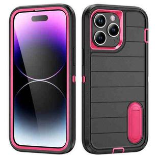 For iPhone 14 Pro Max Defender Gen2 Rugged PC + Silicone Phone Case with Holder(Black+Pink)