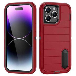 For iPhone 14 Pro Max Defender Gen2 Rugged PC + Silicone Phone Case with Holder(Red+Black)