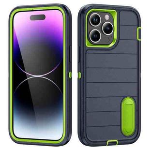 For iPhone 14 Pro Max Defender Gen2 Rugged PC + Silicone Phone Case with Holder(Dark Blue+Green)