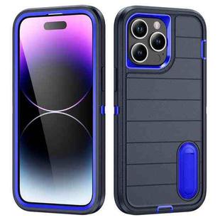 For iPhone 14 Pro Max Defender Gen2 Rugged PC + Silicone Phone Case with Holder(Dark Blue)