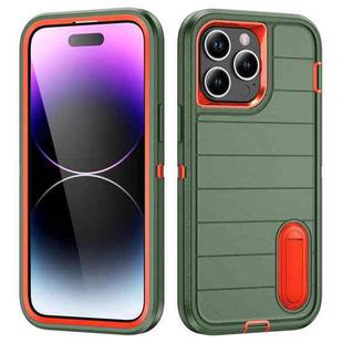 For iPhone 14 Pro Max Defender Gen2 Rugged PC + Silicone Phone Case with Holder(Dark Green+Orange)