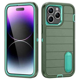 For iPhone 14 Pro Defender Gen2 Rugged PC + Silicone Phone Case with Holder(Dark Green+Cyan)