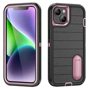 For iPhone 14 Plus Defender Gen2 Rugged PC + Silicone Phone Case with Holder(Black+Light Pink)