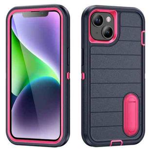 For iPhone 14 Plus Defender Gen2 Rugged PC + Silicone Phone Case with Holder(Dark Blue+Pink)