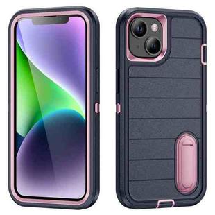 For iPhone 14 Plus Defender Gen2 Rugged PC + Silicone Phone Case with Holder(Dark Blue+Light Pink)