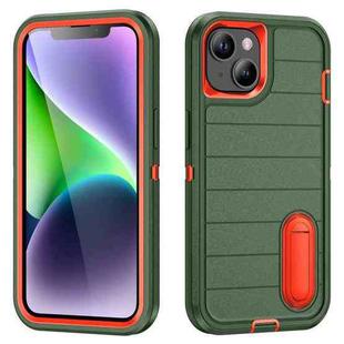 For iPhone 14 Plus Defender Gen2 Rugged PC + Silicone Phone Case with Holder(Dark Green+Orange)