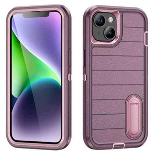 For iPhone 14 Plus Defender Gen2 Rugged PC + Silicone Phone Case with Holder(Purple+Light Pink)