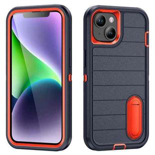 For iPhone 14 Defender Gen2 Rugged PC + Silicone Phone Case with Holder(Dark Blue+Orange)