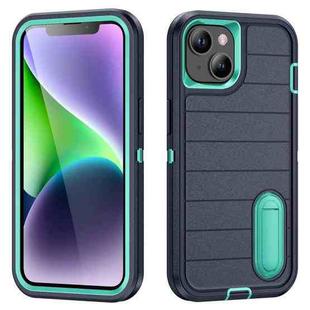 For iPhone 14 Defender Gen2 Rugged PC + Silicone Phone Case with Holder(Dark Blue+Cyan)