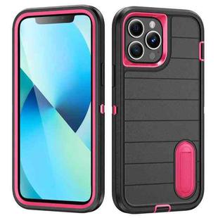 For iPhone 13 Pro Max Defender Gen2 Rugged PC + Silicone Phone Case with Holder(Black+Pink)