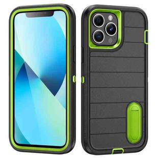 For iPhone 13 Pro Max Defender Gen2 Rugged PC + Silicone Phone Case with Holder(Black+Green)