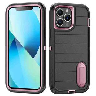 For iPhone 13 Pro Max Defender Gen2 Rugged PC + Silicone Phone Case with Holder(Black+Light Pink)