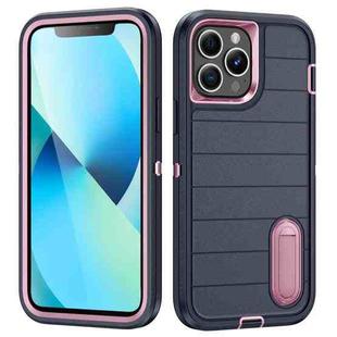 For iPhone 13 Pro Max Defender Gen2 Rugged PC + Silicone Phone Case with Holder(Dark Blue+Light Pink)