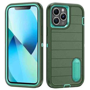 For iPhone 13 Pro Max Defender Gen2 Rugged PC + Silicone Phone Case with Holder(Dark Green+Cyan)