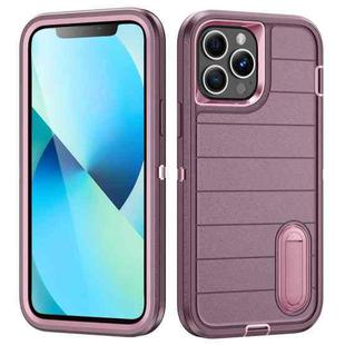 For iPhone 13 Pro Max Defender Gen2 Rugged PC + Silicone Phone Case with Holder(Purple+Light Pink)