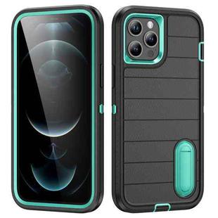 For iPhone 12 Pro Max Defender Gen2 Rugged PC + Silicone Phone Case with Holder(Black+Cyan)