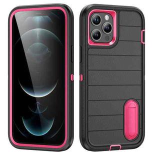 For iPhone 12 Pro Max Defender Gen2 Rugged PC + Silicone Phone Case with Holder(Black+Pink)