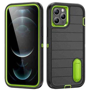 For iPhone 12 Pro Max Defender Gen2 Rugged PC + Silicone Phone Case with Holder(Black+Green)