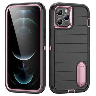 For iPhone 12 Pro Max Defender Gen2 Rugged PC + Silicone Phone Case with Holder(Black+Light Pink)