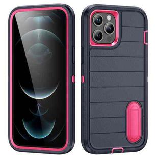 For iPhone 12 Pro Max Defender Gen2 Rugged PC + Silicone Phone Case with Holder(Dark Blue+Pink)