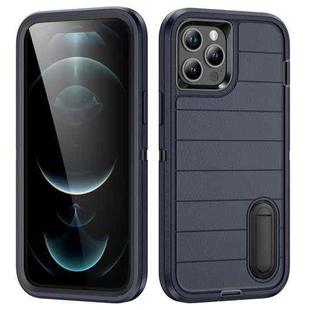 For iPhone 12 Pro Max Defender Gen2 Rugged PC + Silicone Phone Case with Holder(Dark Blue+Black)