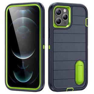 For iPhone 12 Pro Max Defender Gen2 Rugged PC + Silicone Phone Case with Holder(Dark Blue+Green)