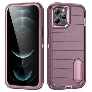 For iPhone 12 Pro Max Defender Gen2 Rugged PC + Silicone Phone Case with Holder(Purple+Light Pink)