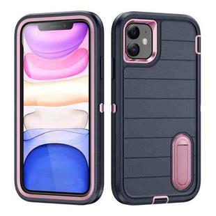 For iPhone 12 Defender Gen2 Rugged PC + Silicone Phone Case with Holder(Dark Blue+Light Pink)