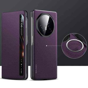 For Honor Magic V3 SULADA Kevlar 600D Texture Smart Window Leather Phone Case(Purple)