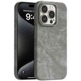 For iPhone 15 Pro Max Skin Feel Denim Leather MagSafe Phone Case(Grey)