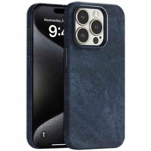 For iPhone 15 Pro Max Skin Feel Denim Leather MagSafe Phone Case(Dark Blue)