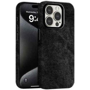 For iPhone 15 Pro Max Skin Feel Denim Leather MagSafe Phone Case(Black)