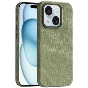 For iPhone 15 Skin Feel Denim Leather MagSafe Phone Case(Khaki Green)