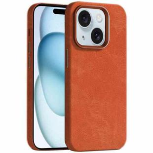 For iPhone 15 Skin Feel Denim Leather MagSafe Phone Case(Orange)