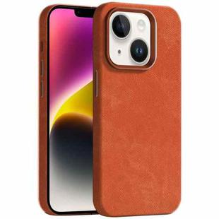 For iPhone 14 Skin Feel Denim Leather MagSafe Phone Case(Orange)