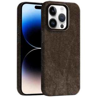 For iPhone 14 Pro Skin Feel Denim Leather MagSafe Phone Case(Light Coffee)