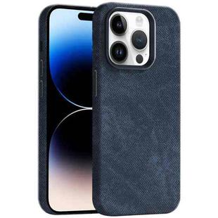 For iPhone 14 Pro Max Skin Feel Denim Leather MagSafe Phone Case(Dark Blue)