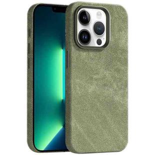 For iPhone 13 Pro Max Skin Feel Denim Leather MagSafe Phone Case(Khaki Green)