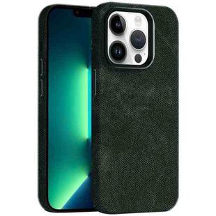 For iPhone 13 Pro Skin Feel Denim Leather MagSafe Phone Case(Army Green)