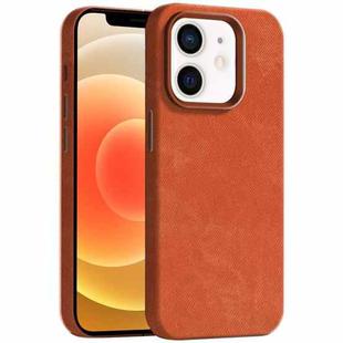 For iPhone 12 Skin Feel Denim Leather MagSafe Phone Case(Orange)