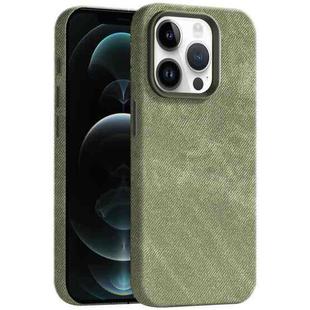 For iPhone 12 Pro Skin Feel Denim Leather MagSafe Phone Case(Khaki Green)