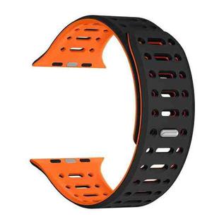 For Apple Watch SE 2023 44mm Single Pin Magnetic Silicone Watch Band(Black Orange)