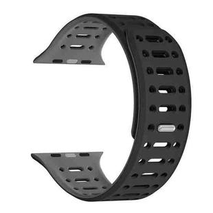 For Apple Watch SE 2023 44mm Single Pin Magnetic Silicone Watch Band(Black Grey)