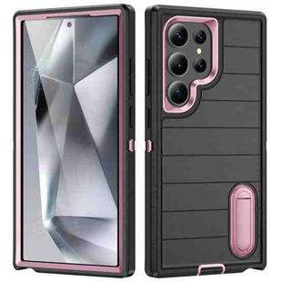 For Samsung Galaxy S24 Ultra 5G Defender Gen2 Rugged PC + Silicone Phone Case with Holder(Black+Light Pink)