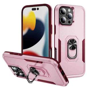 For iPhone 16 Pro Max Pioneer Armor Heavy Duty PC + TPU Phone Case with Holder(Pink+Rose Red)