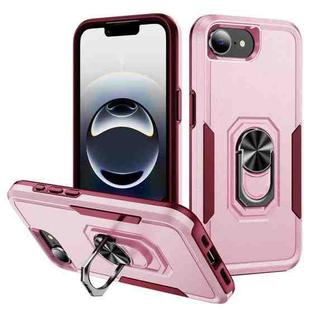 For iPhone 16e Pioneer Armor Heavy Duty PC + TPU Phone Case with Holder(Pink+Rose Red)