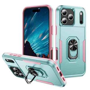 For iPhone 17 Pro Max Pioneer Armor Heavy Duty PC + TPU Phone Case with Holder(Green+Pink)